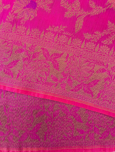 Handloom Tussar Silk Saree with Antique Zari | Magenta Pink | Handwoven | Silk Mark | Ships from California
